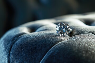 Obraz premium A close-up shot of a dazzling diamond ring resting on a luxurious velvet surface