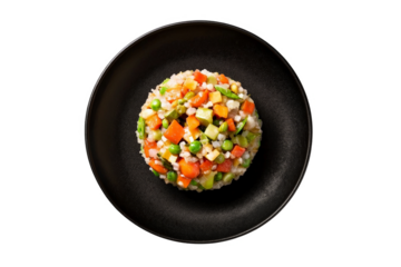 a plate with rice vegetables and vegetables cutout and isolated on transparent background 