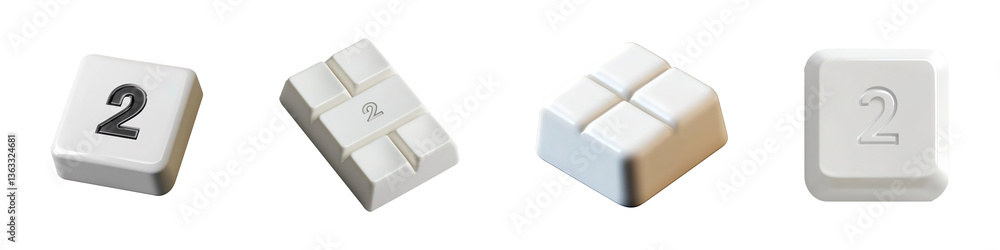 Fototapete set of keycap digit two isolated on transparent background