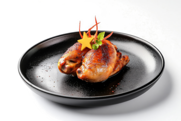 a plate with a chicken on it cutout and isolated on transparent background 