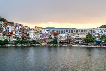 Panoramic view to Kavala city principal touristic seaport of eastern Macedonia Greece, the...