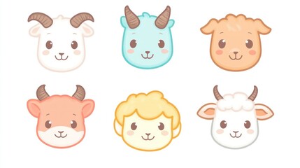 Cute cartoon sheep and goat heads; farm animals; illustration; children's book; design