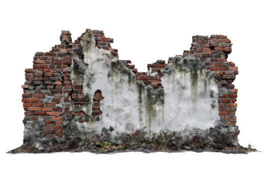 a brick wall with a hole in it cutout and isolated on transparent background 