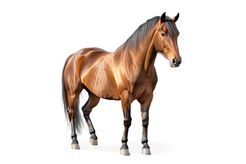 a brown horse standing on a white surface cutout and isolated on transparent background 