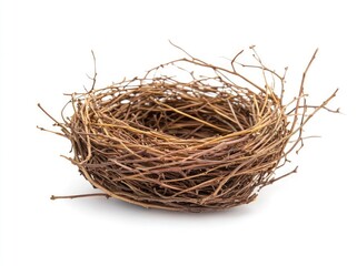 Obraz premium Empty Bird Nest Woven with Twigs on White Background Studio Shot