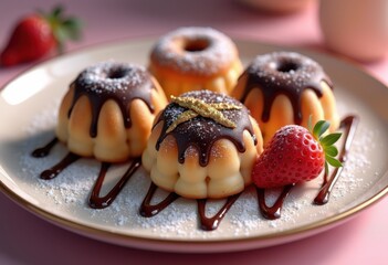 gourmet artisan pastries elegantly drizzled rich dark chocolate decadent indulgence sweet treats dessert experience, craftsmanship, confectionery, cream