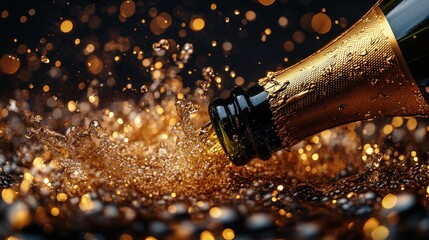 Sparkling Champagne Bottle with celebratory splash