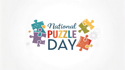 National puzzle day graphic with colorful puzzle pieces on a white background celebration design