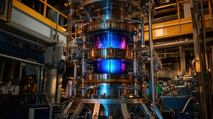 Large scientific apparatus, research facility, glowing tubes, technological innovation