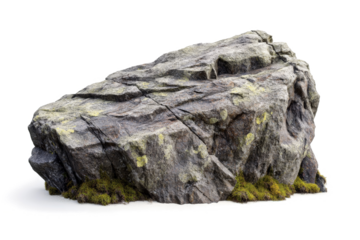 a rock with moss growing on it cutout and isolated on transparent background 