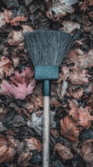 Autumn leaves and a broom