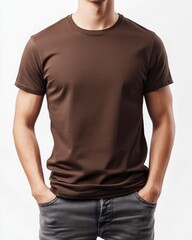 Obraz premium Man Wearing Brown T-shirt and Grey Jeans in Casual Pose