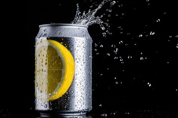 Refreshing citrus beverage with lemon splash effect