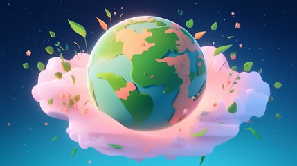 Fototapeta premium Low-Poly 3D Globe Illustration in Green and Blue