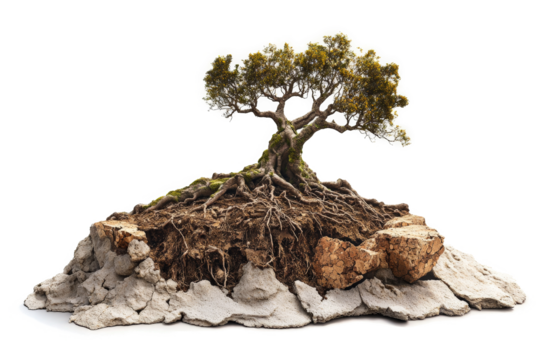 a bon bon tree on a rock cutout and isolated on transparent background 