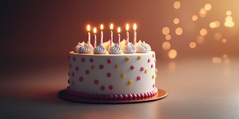 Celebrate with a beautiful cake adorned with candles and colorful dots for a special occasion