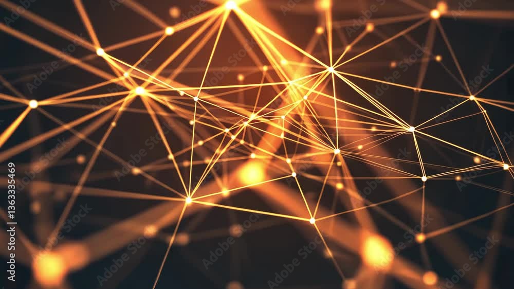 Poster abstract network connections with glowing lines and dots on black