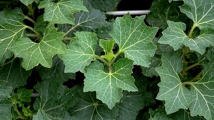 Close-up of vibrant green leaves, intricate veins,  lush foliage