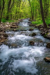 Forest Creek Cascading Through Rocks