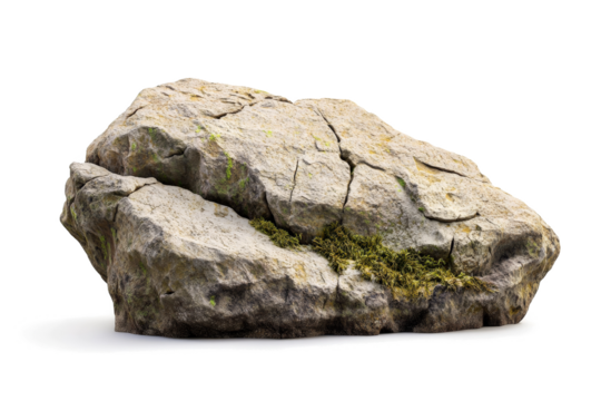a rock with moss growing on it cutout and isolated on transparent background 