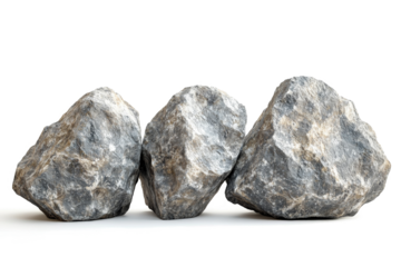 three large rocks on a white background cutout and isolated on transparent background 