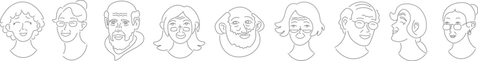 old people portrait set in doodle style. Element for design advertisement avatar sticker posts poster print postcard banner