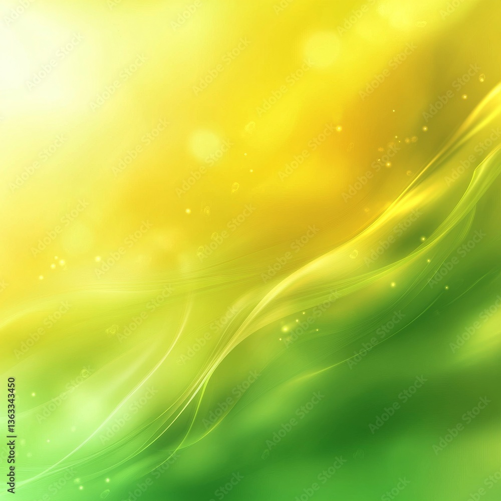 Poster Abstract Gradient Background with Flowing Lines and Bokeh Effects in Shades of Yellow and Green 