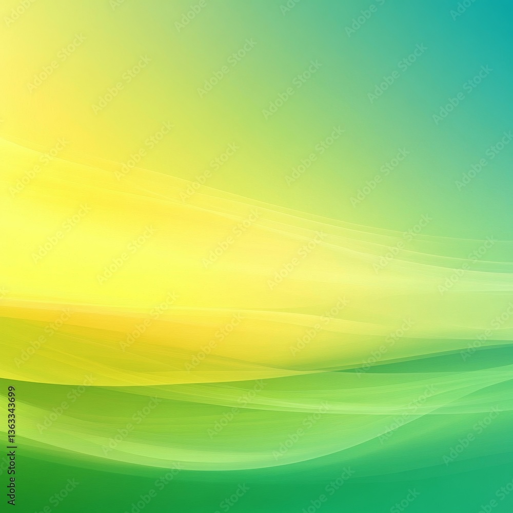 Fototapete abstract green and yellow gradient waves, soft lines and curves, serene background design with tranq