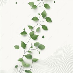 Obraz premium Elegant Green Leaves on Branches with Subtle Waves - A Minimalist Botanical Design