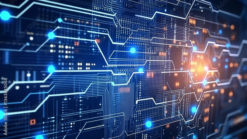 Poster abstract digital circuit design with colorful light effects