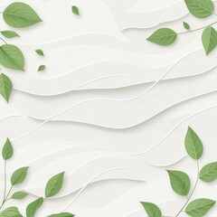Minimalist White Abstract Background with Green Leaves - Nature Inspired Elegant Backdrop