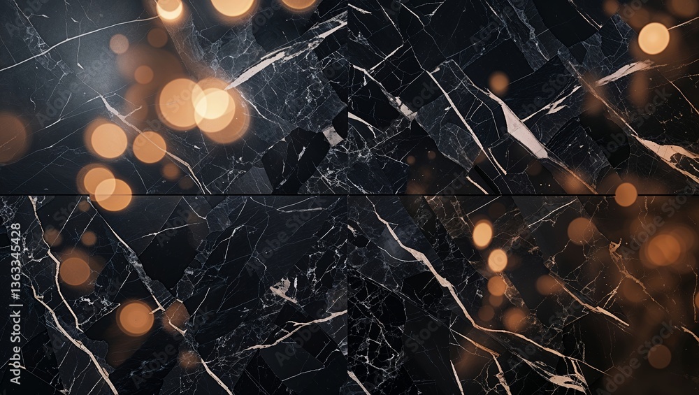 Poster elegant black marble background with shimmering golden bokeh lights creating a sophisticated atmosph
