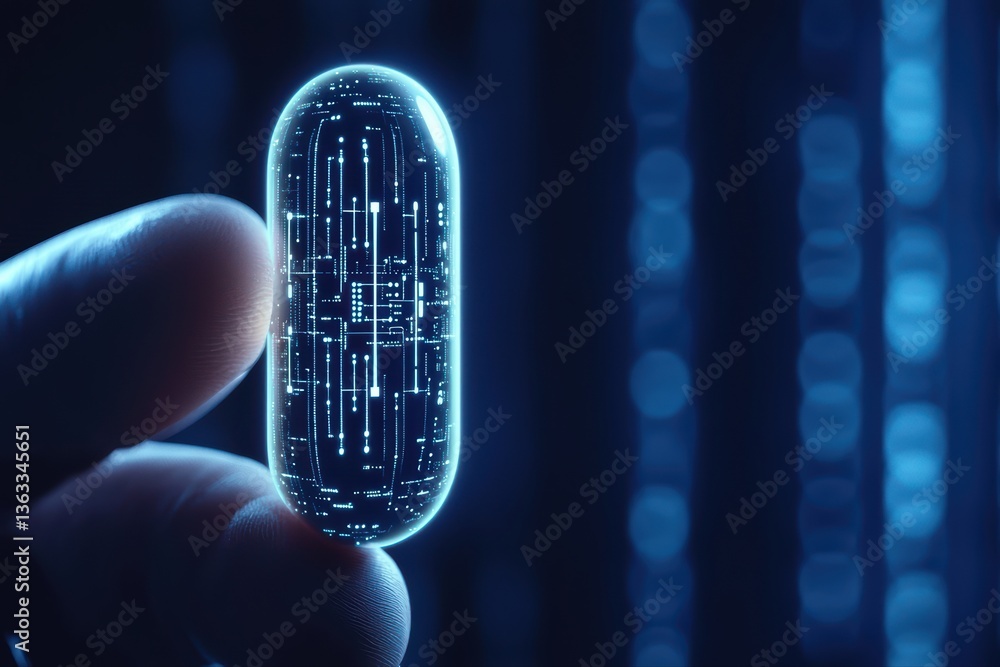 Poster futuristic digital capsule with circuit pattern design