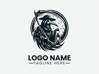 Plague Doctor Sickle Lantern Dark Fantasy Logo Design, Dark Fantasy Plague Doctor Logo