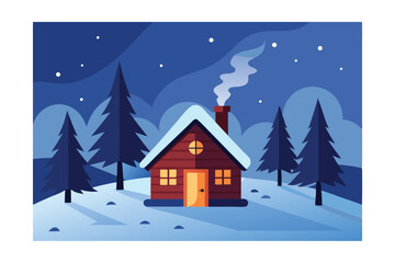 Fototapeta premium winter landscape with house