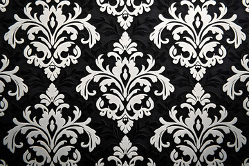 Elegant black and white damask pattern textile design for interior decoration