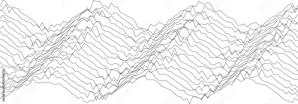Poster abstract ocean wave patterns in black and white line art for creative design use.