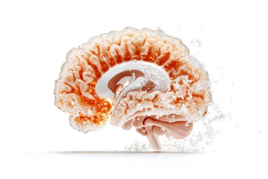 a brain with water splashing out of it cutout and isolated on transparent background 