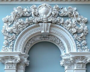 Naklejka premium Ornate architectural arch with intricate floral designs against a blue background