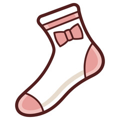 Cartoon White Sock With Pink Bow And Heel Accents Isolated On Transparent