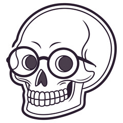 Outlined Skull with Glasses, Eyeglasses and Transparent Background Design Element