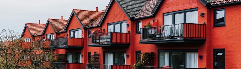Fototapeta premium Row of red houses with balconies