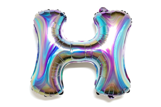 foil balloon letter h cutout and isolated on transparent background 
