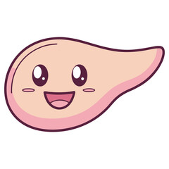Obraz premium Charming Cartoon Pancreas Isolated on White Background with Smiling Face