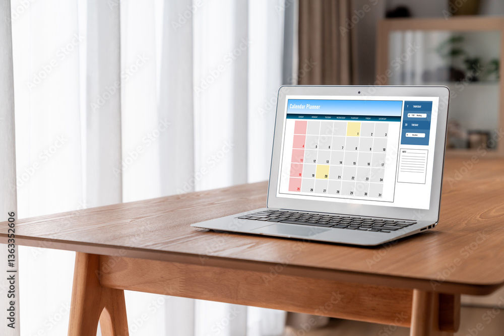 Poster calendar on computer software application for modish schedule planning for personal organizer and on