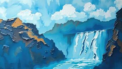 Mountain Waterfall Landscape Painting