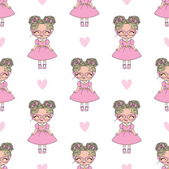 Childish seamless pattern with princess in scandinavian style. Creative vector childish background for fabric, textile