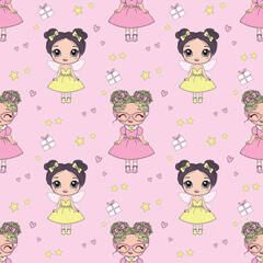 Childish seamless pattern with princess in scandinavian style. Creative vector childish background for fabric, textile
