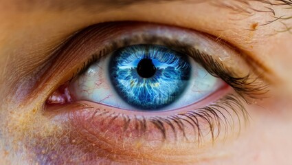 Obraz premium Close-up of a blue eye with detailed iris patterns and natural textures