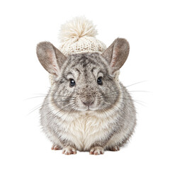 Obraz premium Adorable chinchilla in a winter hat fluffy silver fur cute and cozy perfect for animal lovers and festive designs